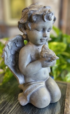 Resin Cherub with Bird from In Full Bloom in Farmingdale, NY